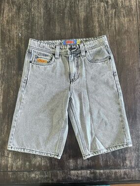 Empyre Kids Loose Fit Scramble Grey Denim Skate Shorts Size 26